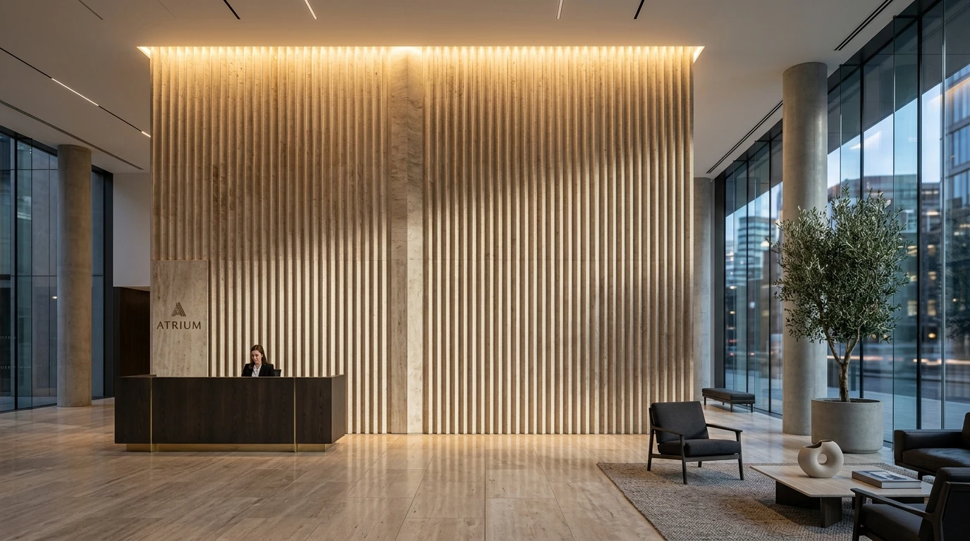 Architectural CNC Fluted and Grooved Natural Stone Feature Facade