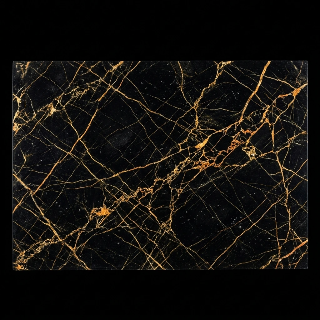 Premium Spider Black Marble Slabs & Blocks | Gold & Orange Veins | SherkatStone
