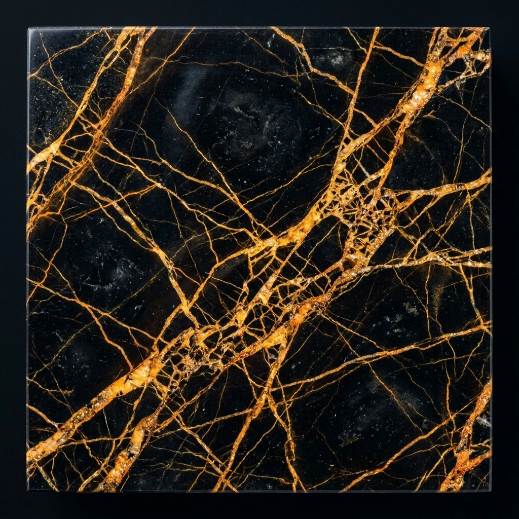 Premium Spider Black Marble Slabs & Blocks | Gold & Orange Veins | SherkatStone 2