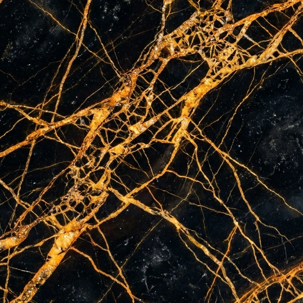 Premium Spider Black Marble Slabs & Blocks | Gold & Orange Veins | SherkatStone 4